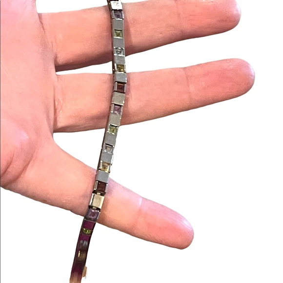 Vintage Multi Gemstone Sterling silver 925 Box chain tennis bracelet DBJ - Picture 4 of 12